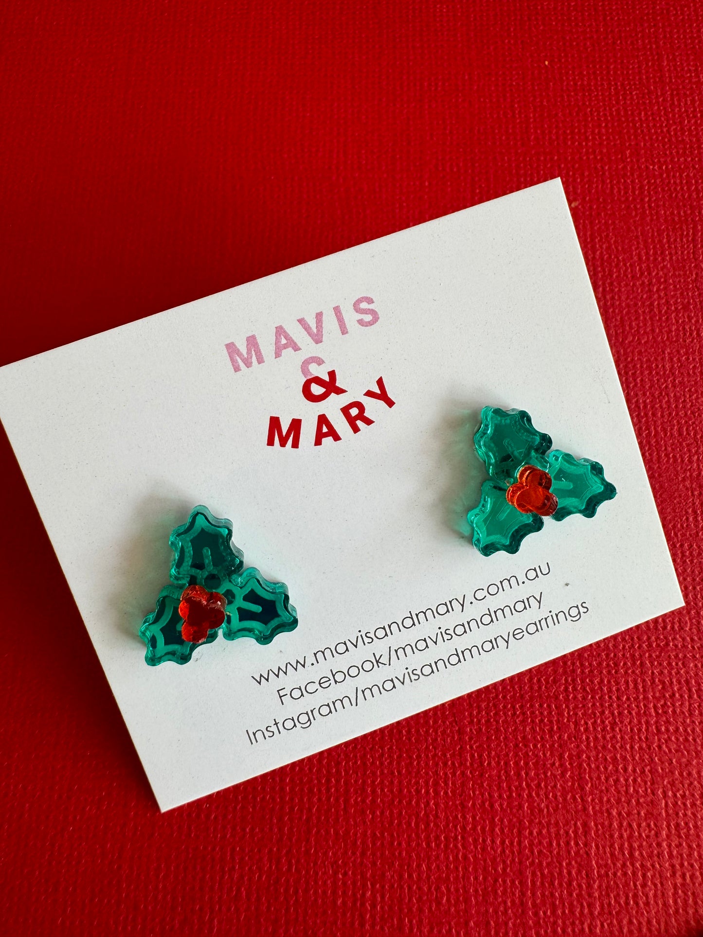 Christmas holly studs mirror