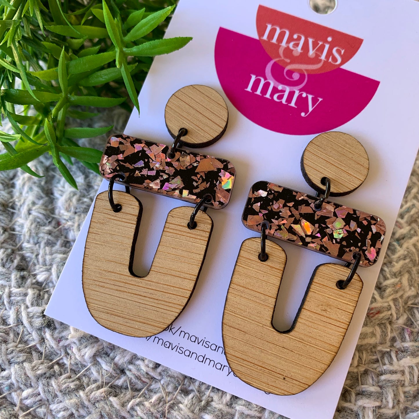 Bamboo with Rose gold shard sparkle U shaped - two tier dangle