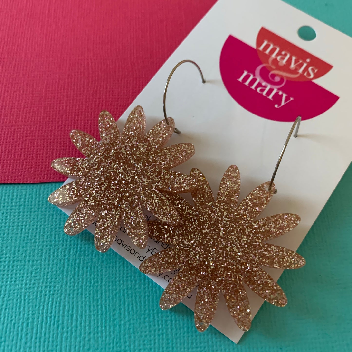 Pink sparkle daisies on hoops