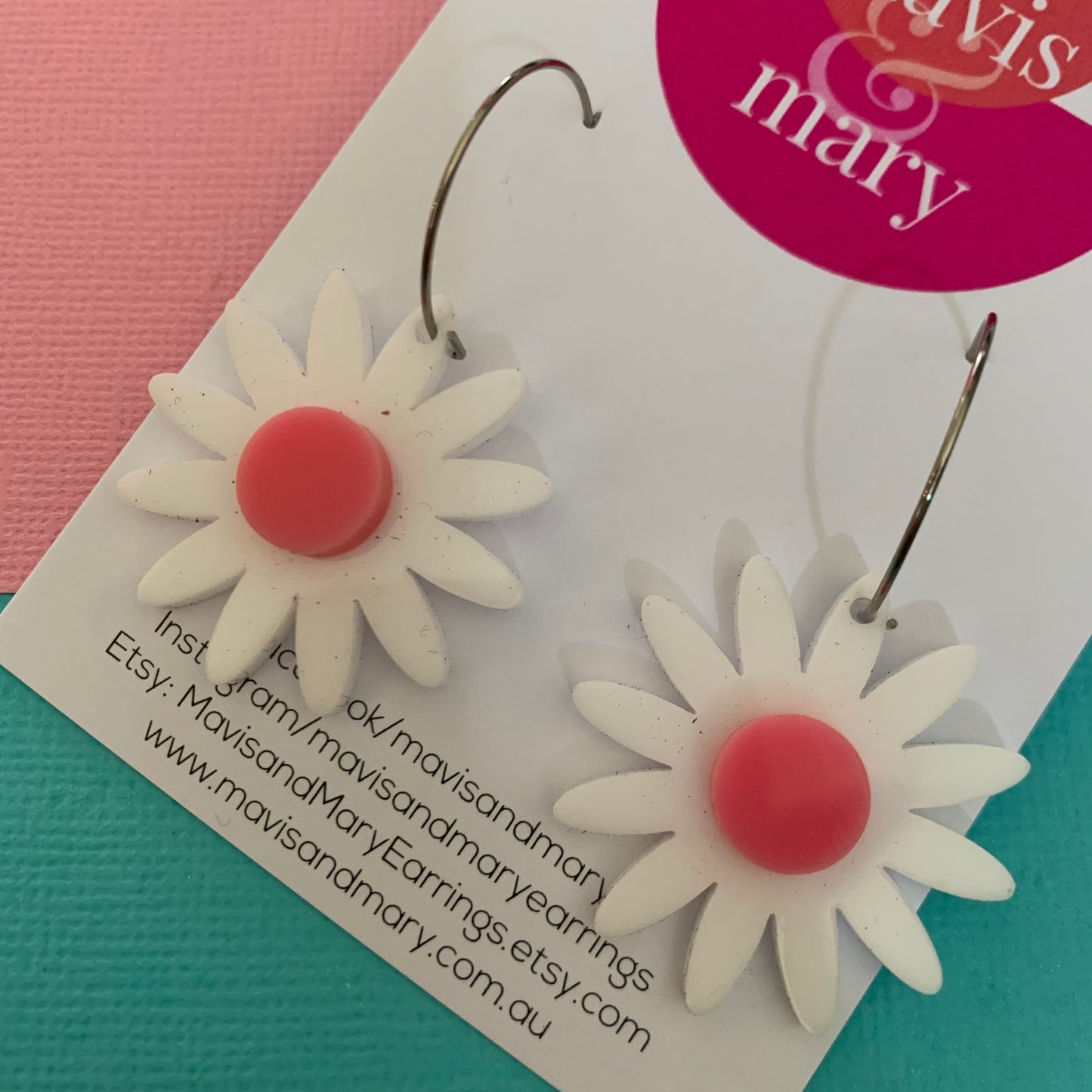 Daisy hoops - white and pink