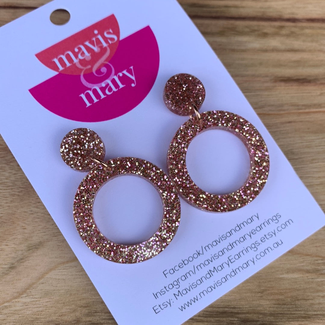 Pink sparkle circle dangle small