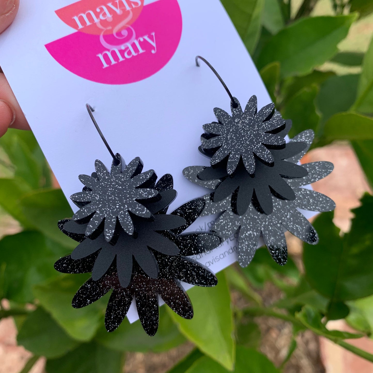 Daisy trio hoops - black glitter sparkle and matte black