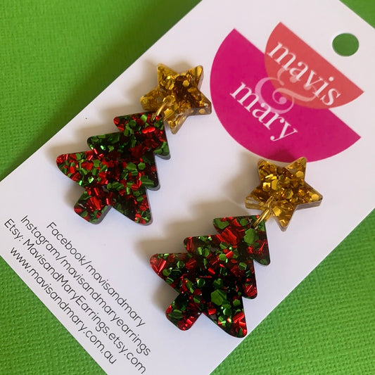 Christmas tree dangles: red/green chunky glitter