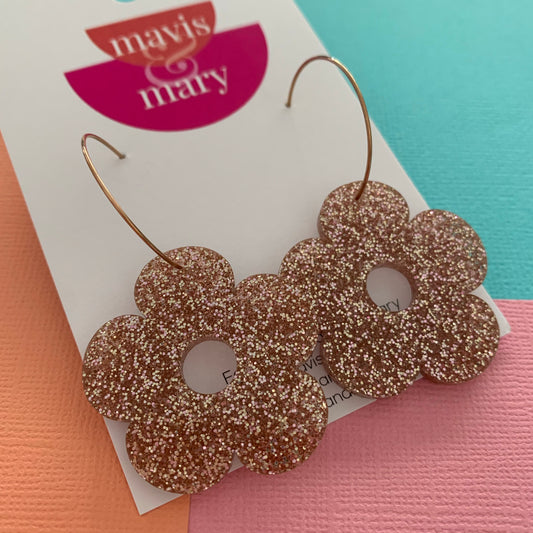Daisies: pretty pink sparkle hoops