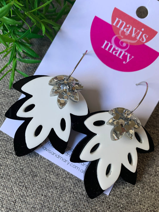 Black, white and silver black cut out hoops
