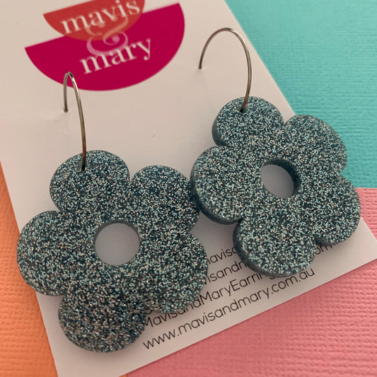 Daisies: blue sparkle hoops