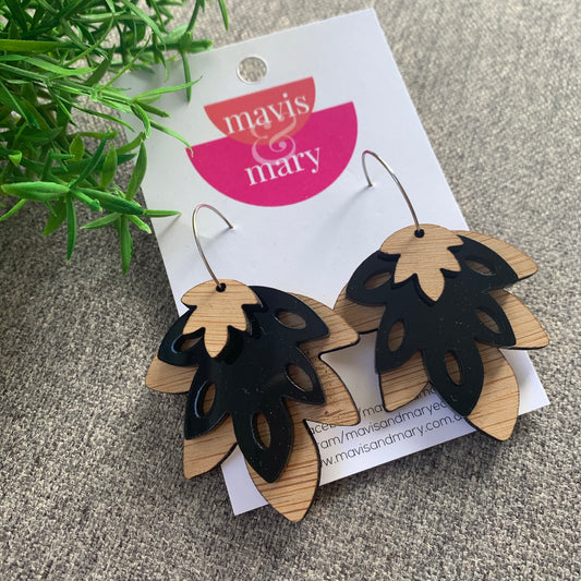 Bamboo/black cut out hoops