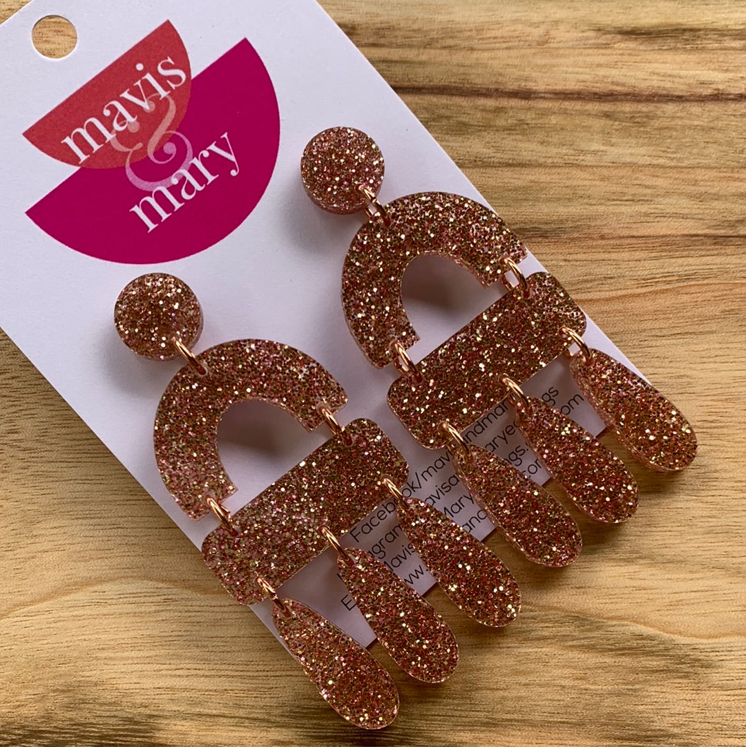 Pink glitter - three tier dangles